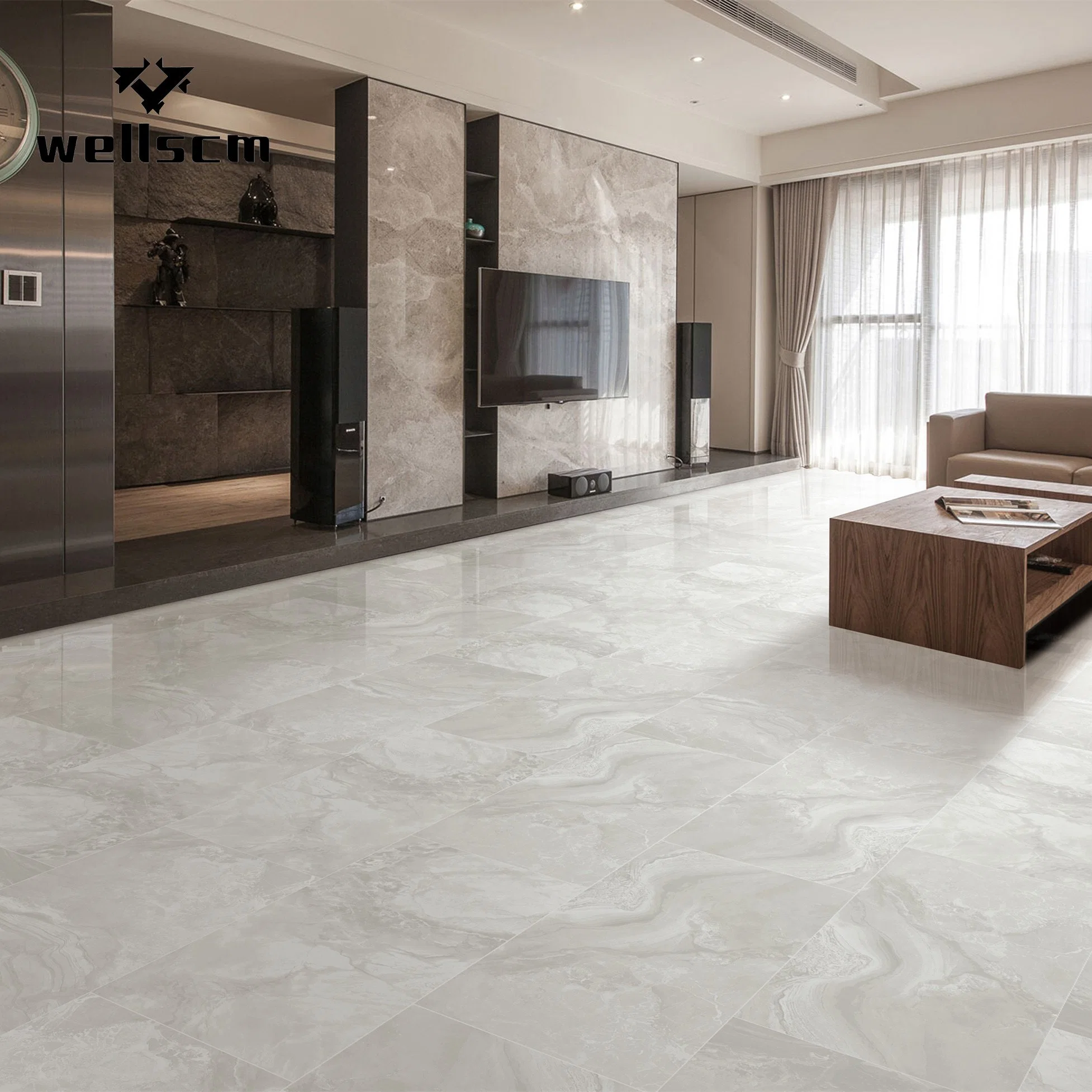 China cristal satinado de mármol blanco, suelos de piedra Tejas vitrificadas pleno piso pulido azulejos de la sala de porcelana