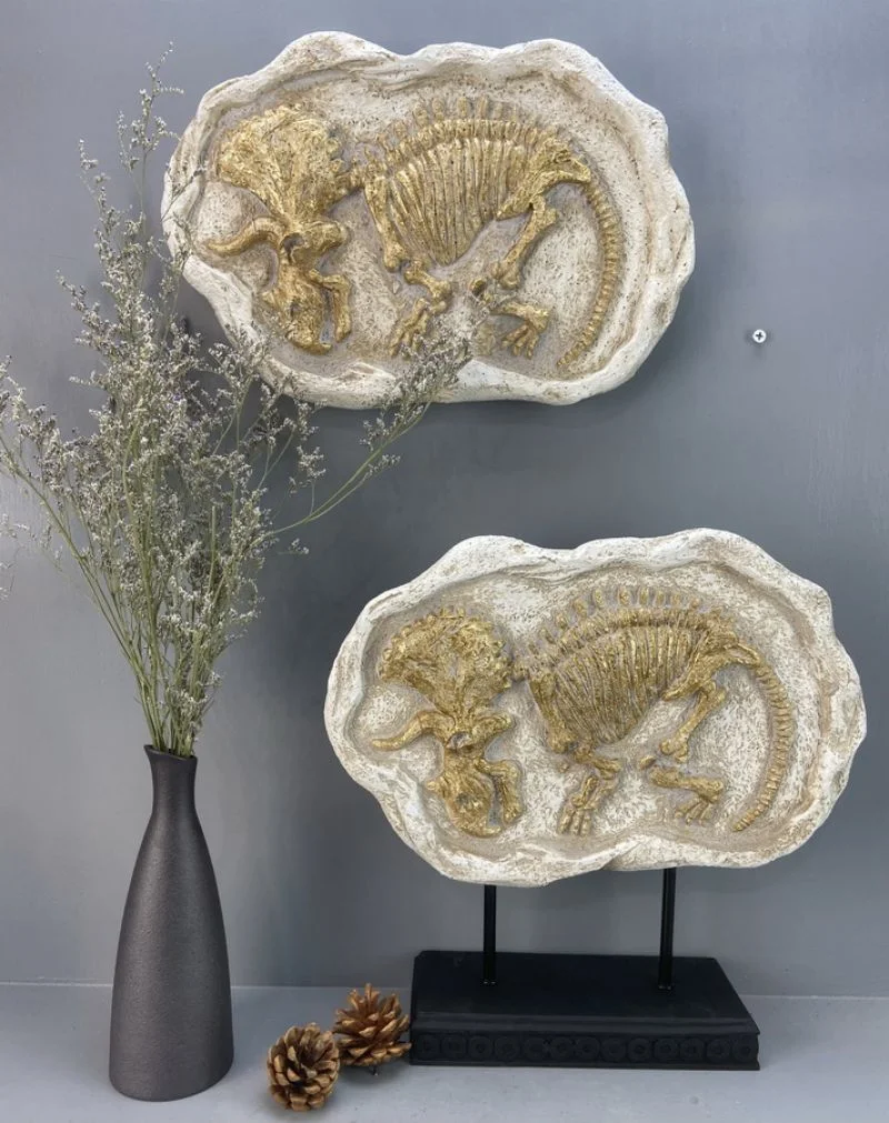 Set of 2 Home Decoration Dinosaur Fossil Sculpture Table and Wall Art Decoration for Living Room, Office, Bedroom Souvenir Housewarming Gift