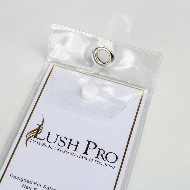 Custom Size Logo Printed Solution Design Transparent Plastic Bag with Card Snap Button for Wig