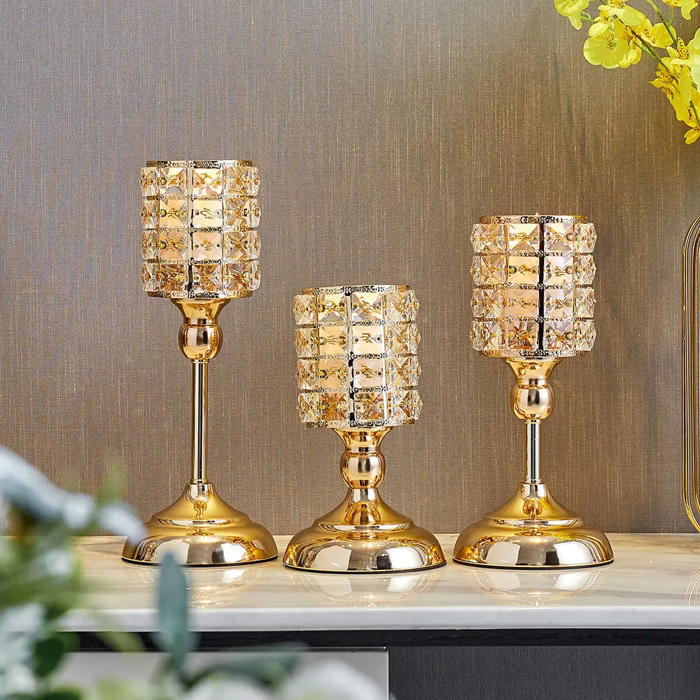 Decoración de boda de casa con portavelas nórdico moderno de metal dorado europeo