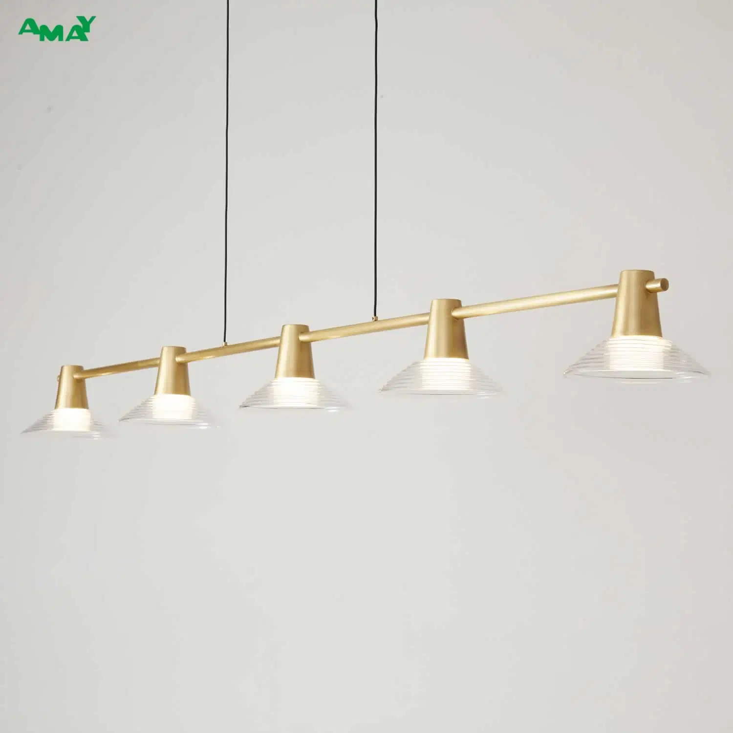 Brass High Illumination Glass Shade 5 Lights LED Linear Lamp Pendant Lighting