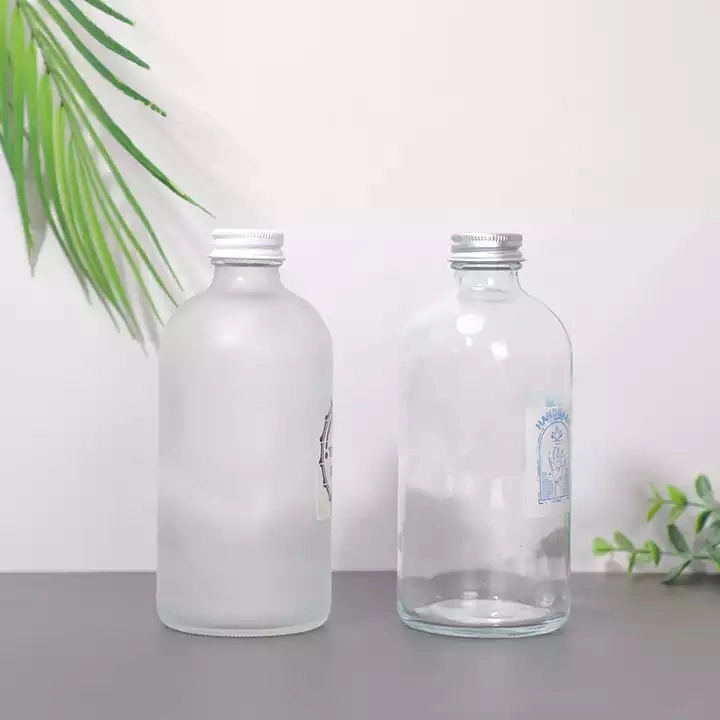 12oz 350ml Clear/Frosted Glass Beverage Bottle Kombucha Coffee Sauce Glass Bottle with Aluminum Cap