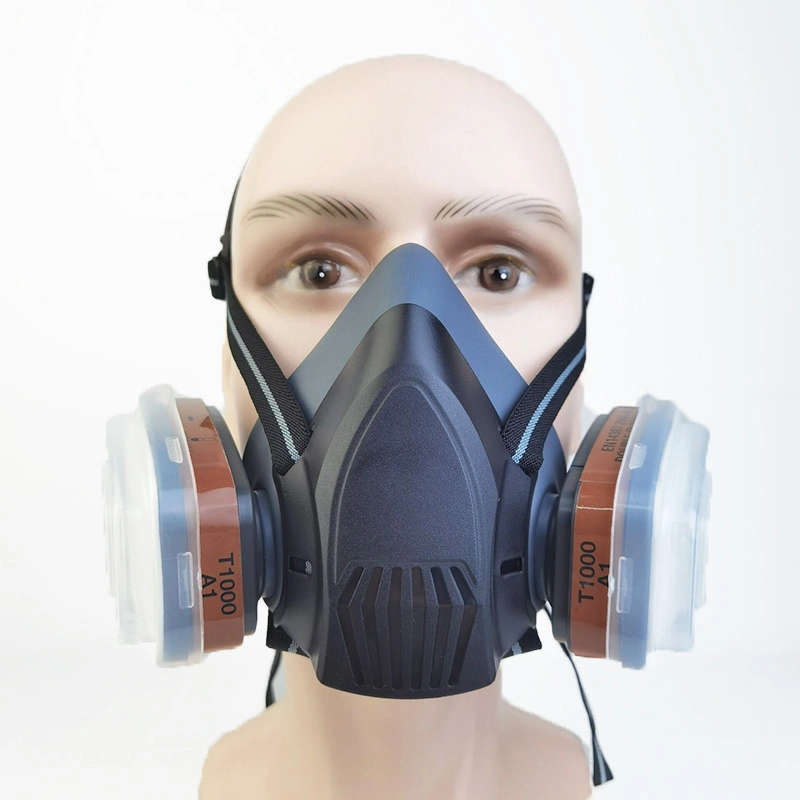 Portable Blue Gas Protect Rubber Chemical Custom Gas Mask with Double Filter