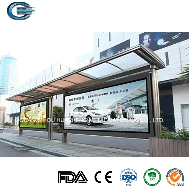 Huasheng Cantilever Bus Shelter China Bus Stop Shelter Station Suppliers Custom-Made Design Metal Bus Stop Shelter for Sale Stainless Steel Bus Stop