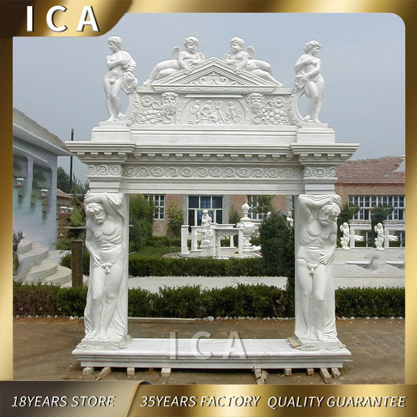 European Interior Decorative Hand Carved White Marble Fireplace