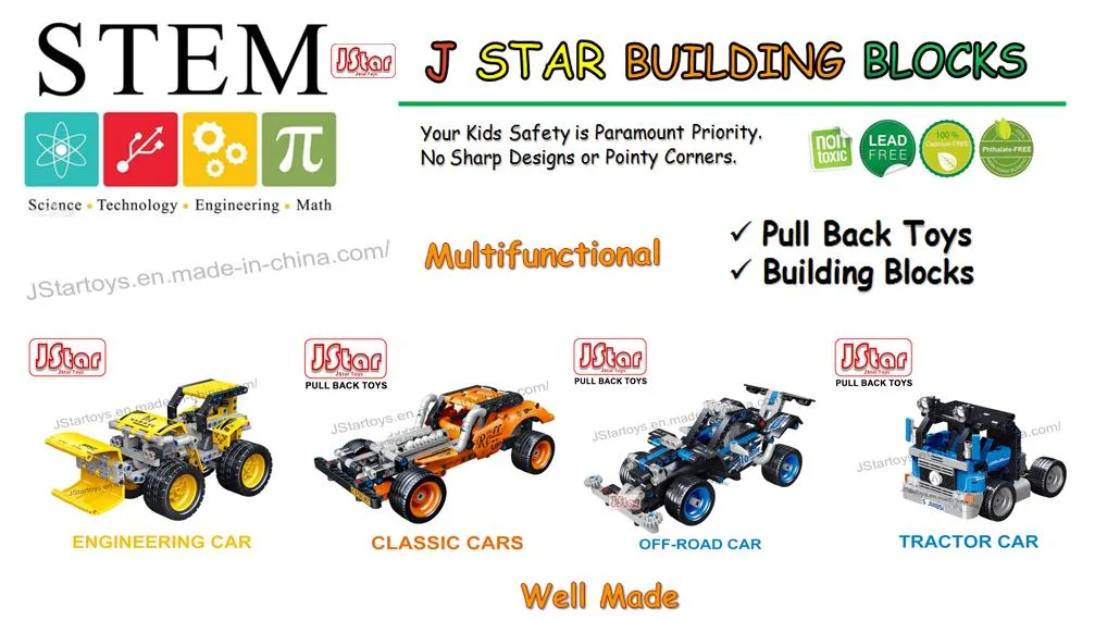 Jstar 2023new 255PCS Classic Car Pull Back Building Blocks Stem Technic DIY Bricks Sets Toys for Kids Learning Engineering Construction Ideal Car