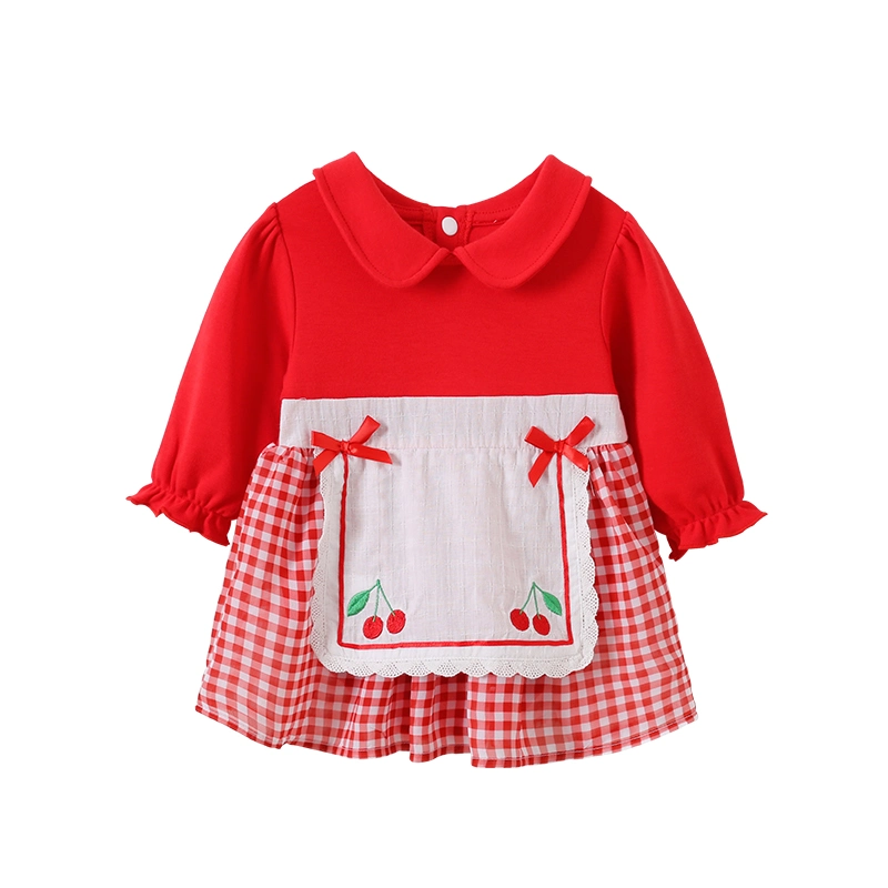 Wholesale Sweet Style Knitted Cherry Pattern Baby Dress