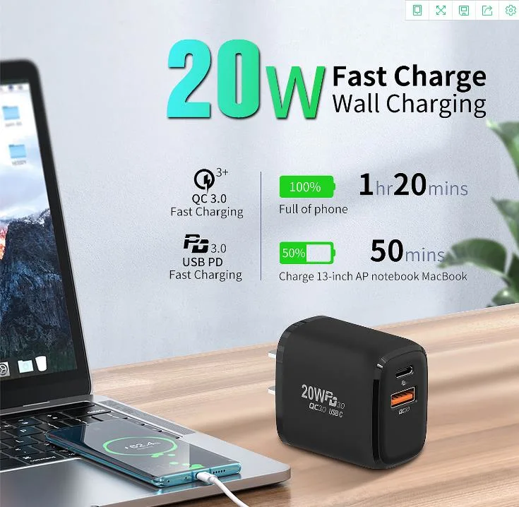 Venda superior Pd 3,0 20W adaptador de alimentação carregador rápido para iPhone Tipo C para Cabo de iluminação Tipo C carregador de saída USB-C 10% de desconto