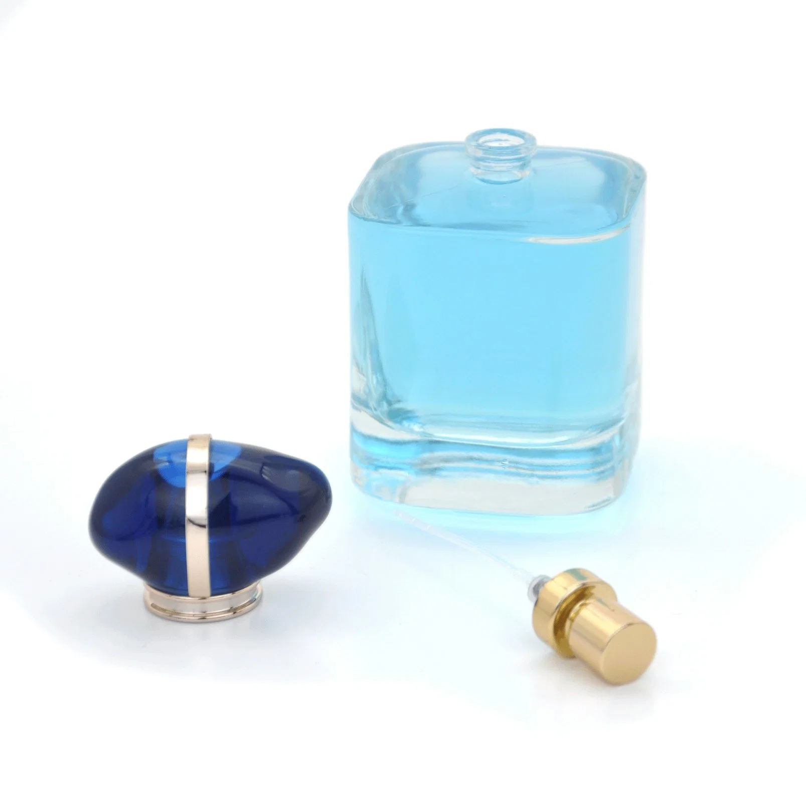 30ml 50ML 100ml cubo cuadrado Wholesale Passione frasco de cristal de perfume de las niñas de la bomba de tornillo de fragancia en Spray frasco con tapa azul