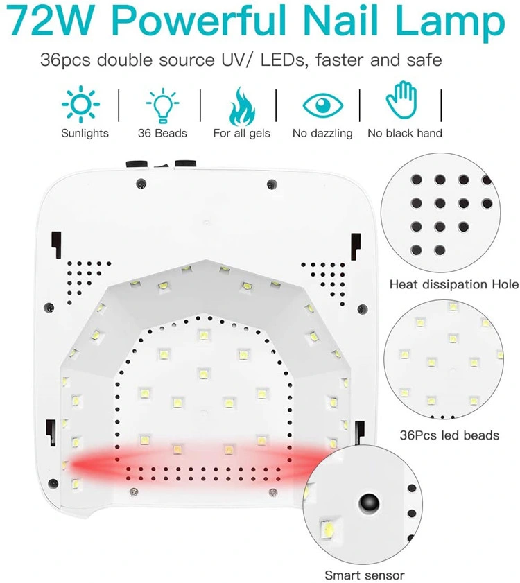 LED UV lámpara de luz UV Uñas Nail secador para las uñas de gel de la luz de curado de Polonia con Temporizador automático de ajuste de pantalla LCD del sensor