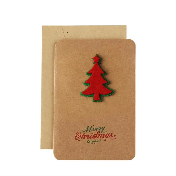 High quality/High cost performance Retro Brown Kraft Paper Christmas Gift Greeting Cards with Envelope