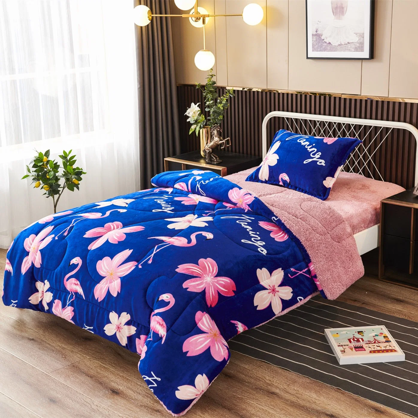 Polyester Bedding Set Printed Flannel Comforter Set