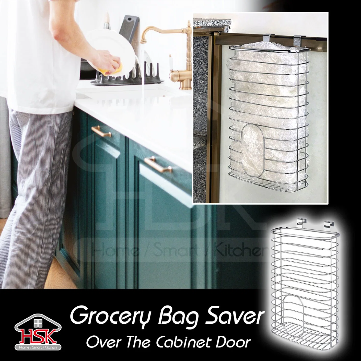 Kitchen Over Cabinet Grocery Bag Storage Holder Organizer