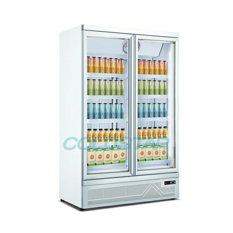 Commercial Beverage Refrigerator Cooler Vertical Double Door Glass Display Case
