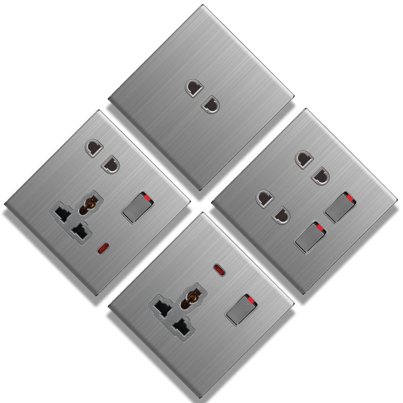 T3.1 2023 Ultra-Thin Stainless Steel Electric Light Wall Switch and Socket UK Standard Electrical Wall Switch for Wholesale/Supplierr