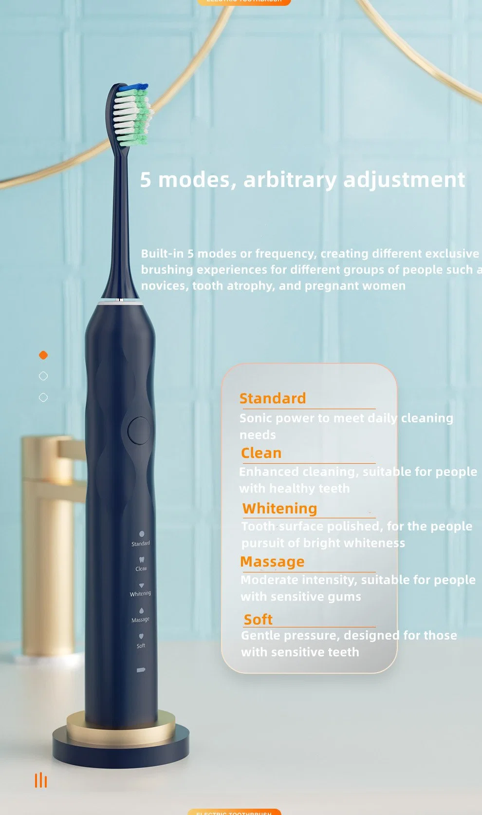 Escova de dentes eléctrica recarregável, para adultos e potente, Hot Sale, branca e branca, ultra-sónica Escova de dentes branqueadora eletrónica lavável escova de dentes elétrica