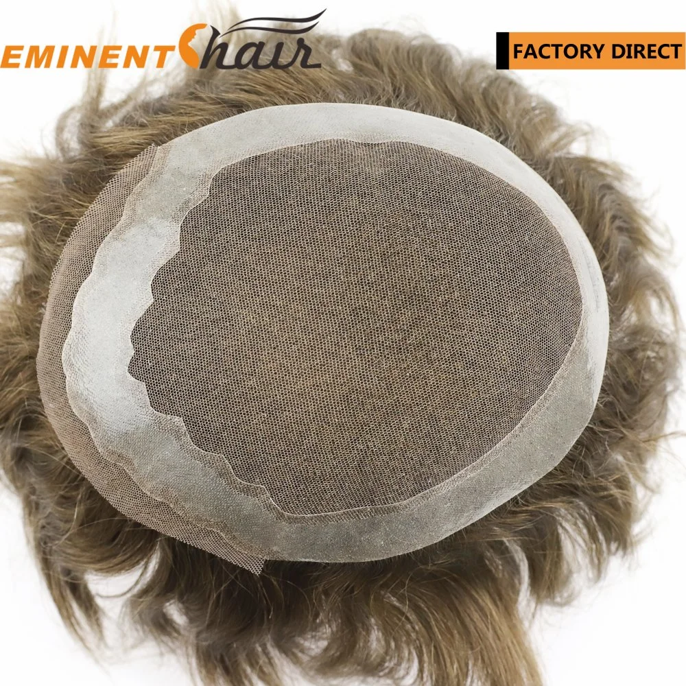 Natural Effect Human Hair French Lace with PU Around Men's Hair Systems