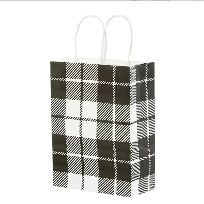 Black and White Lattice Gift Bag Fashion Clothing Shopping Kraft Paper Handbag Jewelry Store Packaging Paper Bag