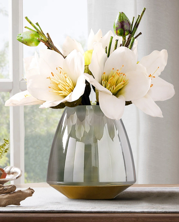 Luxury Modern Grey Glass Vase with Brass Base