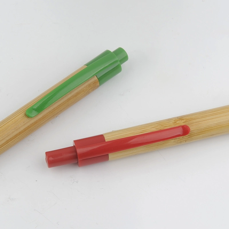 Custom Adverstising Office Plastic Eco Friendly Bamboo Click Ballpoint Pen