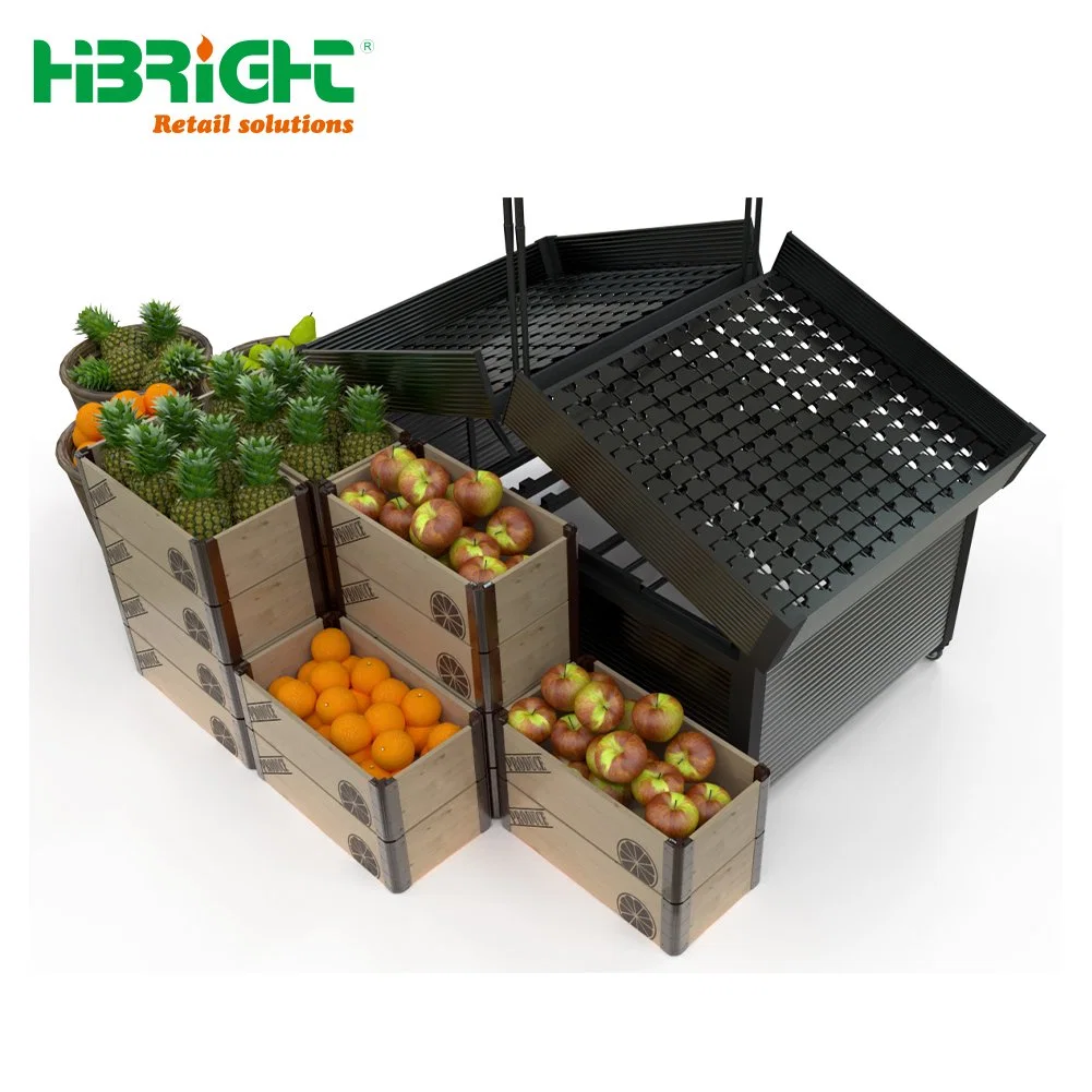 Fruit Produce Store Supermarket Foldable Wooden Display Box Bin