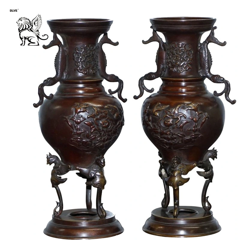 Luxury Chinese Antique High quality/High cost performance  Home Villa Decoration Cast Metal Bronze Antique Brass Flower Vase for Sale Bfc-029