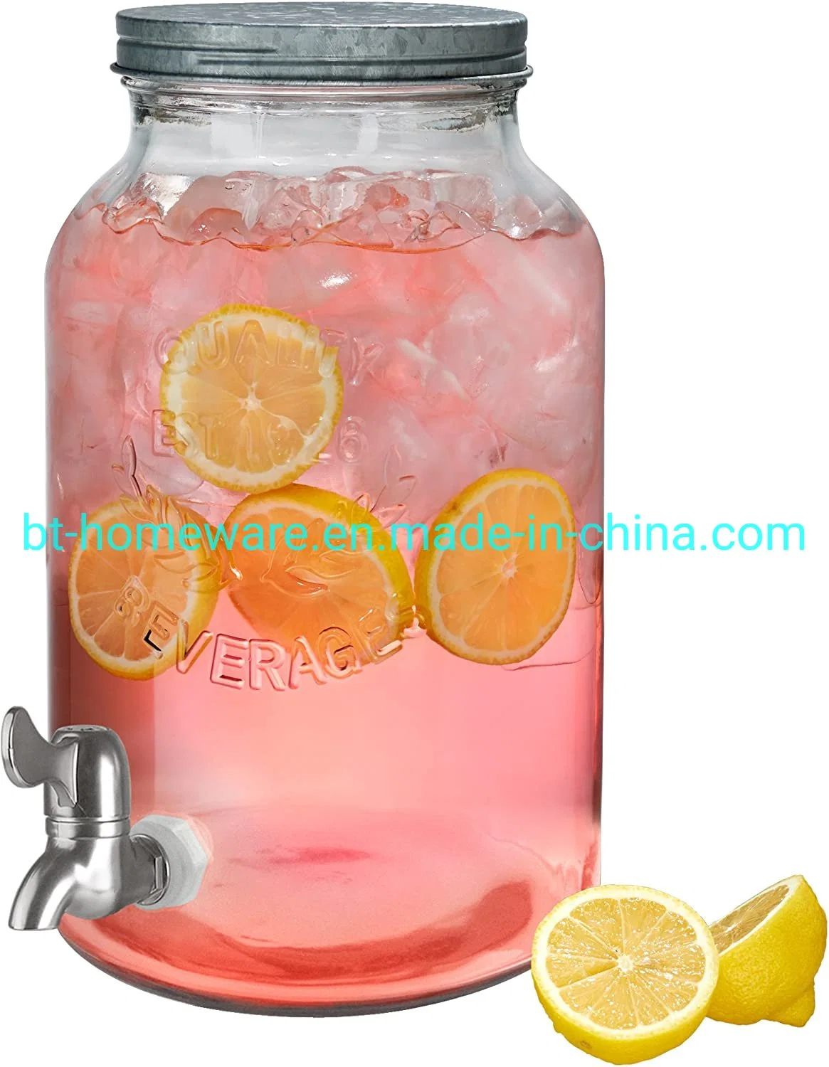 5.5L 1926 Glass Mason Can Beverage Dispenser with Stainless Steel Tip and Lid Beverage Dispenser for Water Juice Fruit Wine Kombucha Thickened Glass