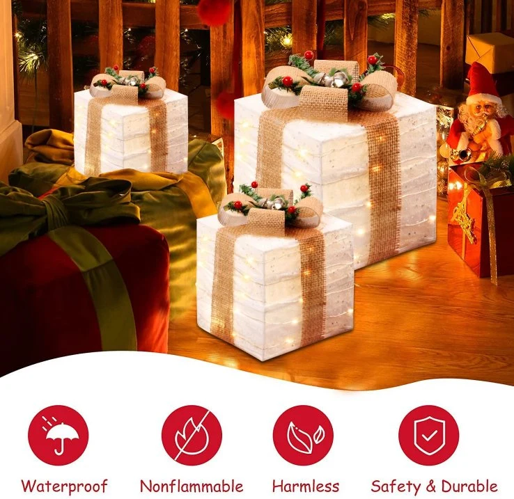 Waterproof Tinsel LED Foldable Yard Road Gift Boxes Shrink Collapsible Garden Foldable Christmas Motif Light Decorations