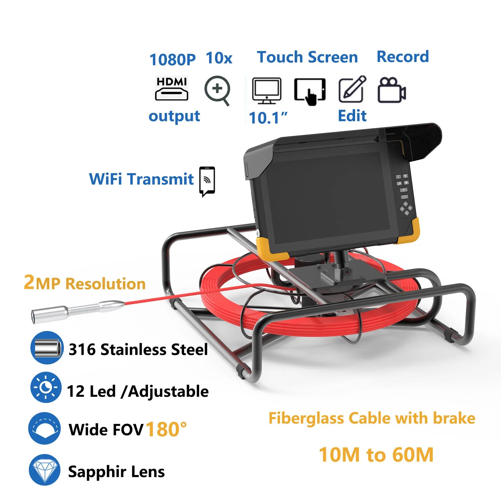 4K 10.1inch 512Hz Self-Level 23mm Pushrod Endoscope Pipeline Inspection Camera System