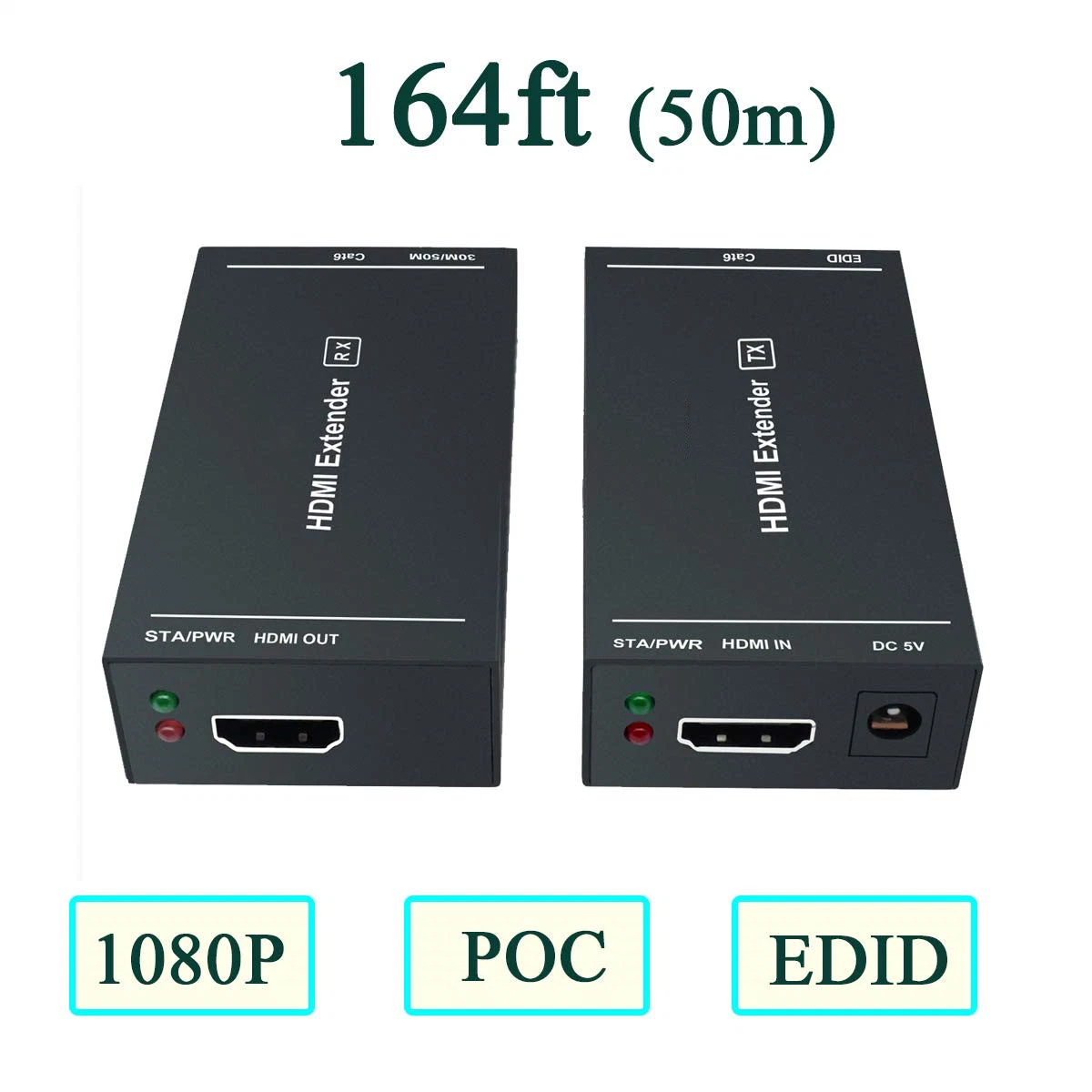 HDMI Extender 1080P@60Hz, 3D, Over Single Cat5e/CAT6/Cat 7 Cable Full HD Uncompressed Transmit up to 164 FT (50m) , EDID and Poc Function Supported (Transmitter