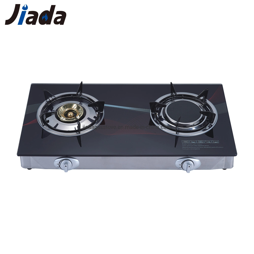 Electronic Ignition Stainless Steel Cast Iron Infrared 2 Burner Printing Glass Top Gas Stove Cooker