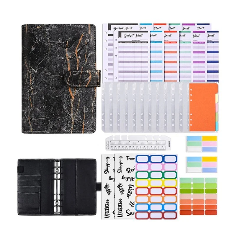 Hot Selling 6 Rings Marble Money Budget Binders with Zipper Envelopes