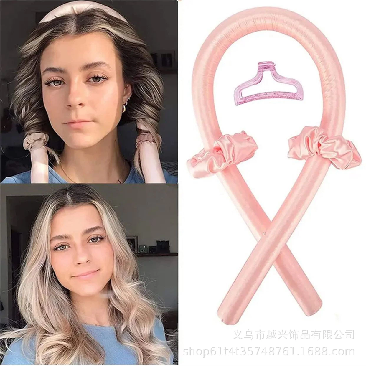 Heatless Curling Rod Headband No Heat Silk Ribbon Hair Curls with Hair Claw Clip Lazy Natural Soft Wave DIY Hair Styling Tool for Sleep in Overnight