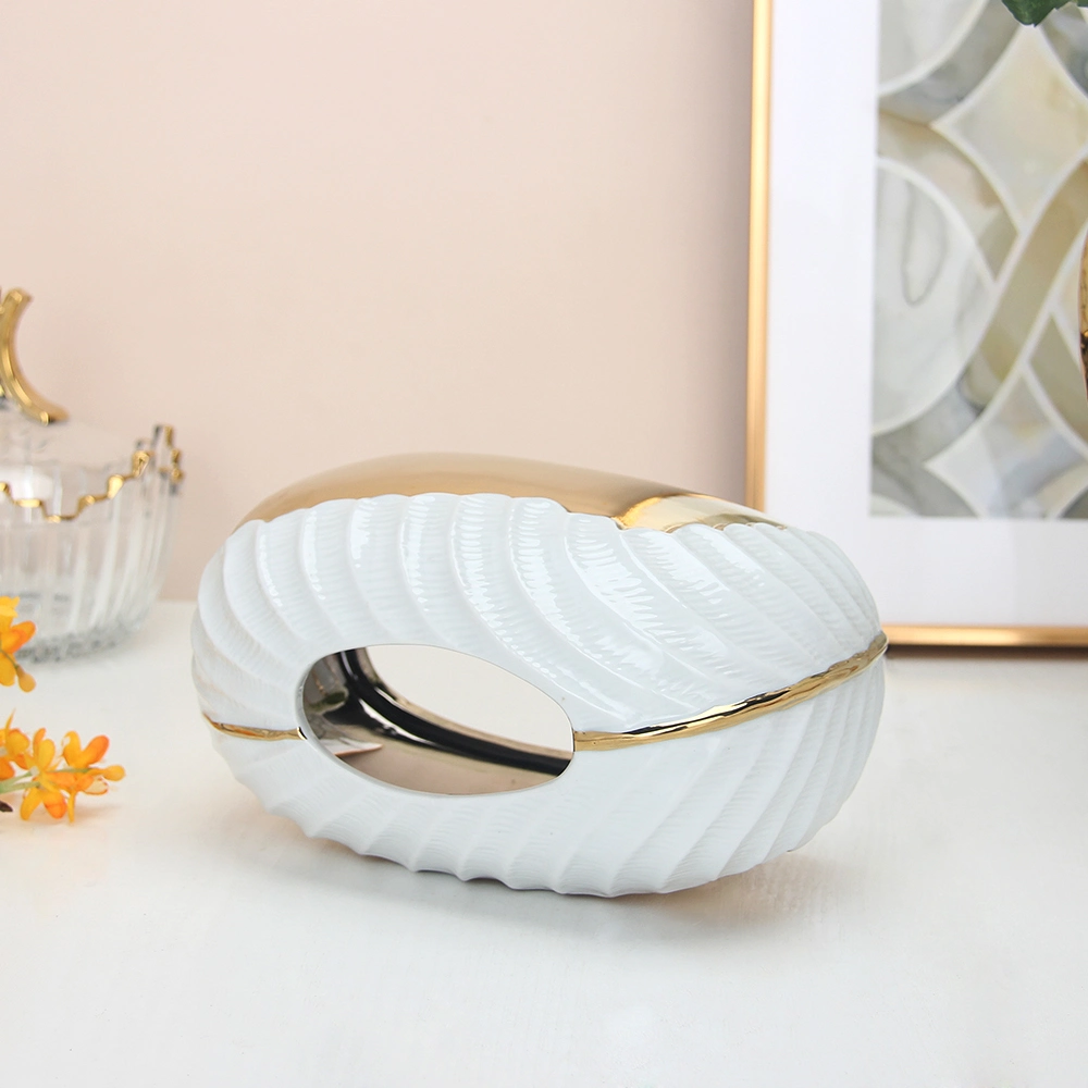 T019 Hot Sell Ceramic Gold and White Tissue Box Home Decor Luxury Porcelain Decorative Facial Paper Box Tissue Holder