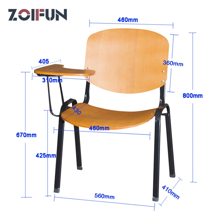 Zoifun School Furniture Wooden 12mm Plywood Classical Standard Size School Chair with Writing Pad