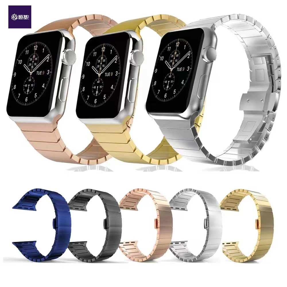 Neue Solid 304 Einknopfverschluss Edelstahl Metall Uhr Band für Apple Watch 38-49mm