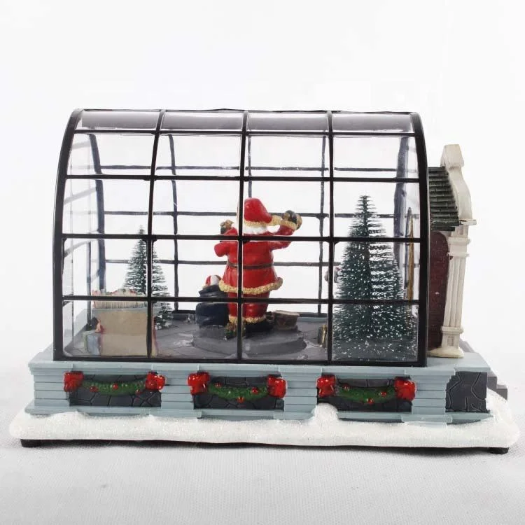 Mult-LED Lights up Animated Santa Acrylic Christmas House Box Ornament