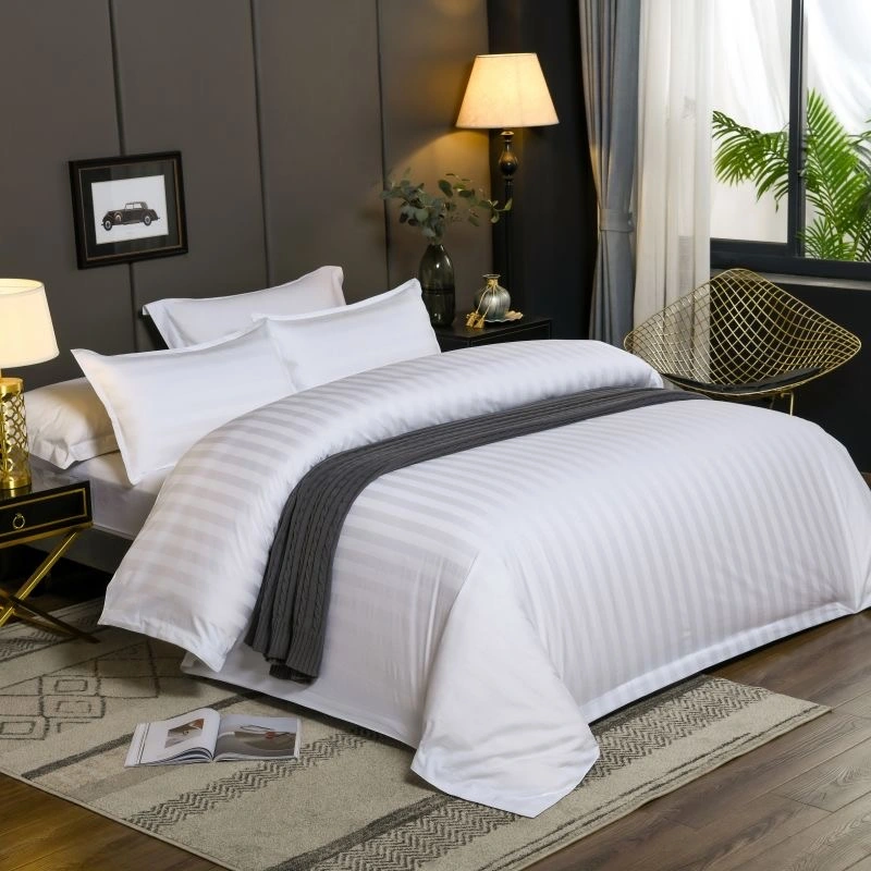 300 Tc Hotel Bed Linen Bedsheet Luxury White Bedding Set Bed Sheet Set Queen King 100 Cotton Case Plain Quantity Cover Striped