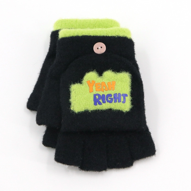 Winter Children's Men's Women's Cotton Flip-Cover Thickened Half-Section Warm Knitted Gloves