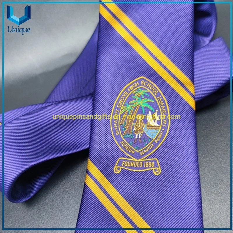 Custom High Quality personalizado imitado de seda poliéster Neckti, tela Corbatas Escuela de tejidos Tías de estudiantes