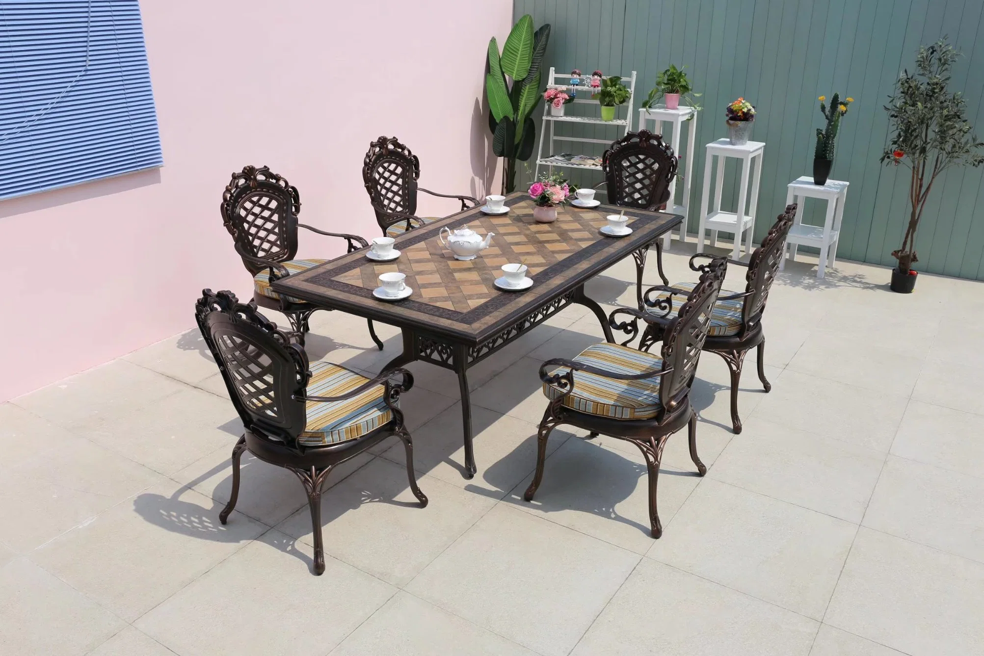 Outdoor Leisure Villa Courtyard Garden Balcony Recreational Cast Aluminum Furniture Combination Outdoor Open-Air Imitation Marble Table