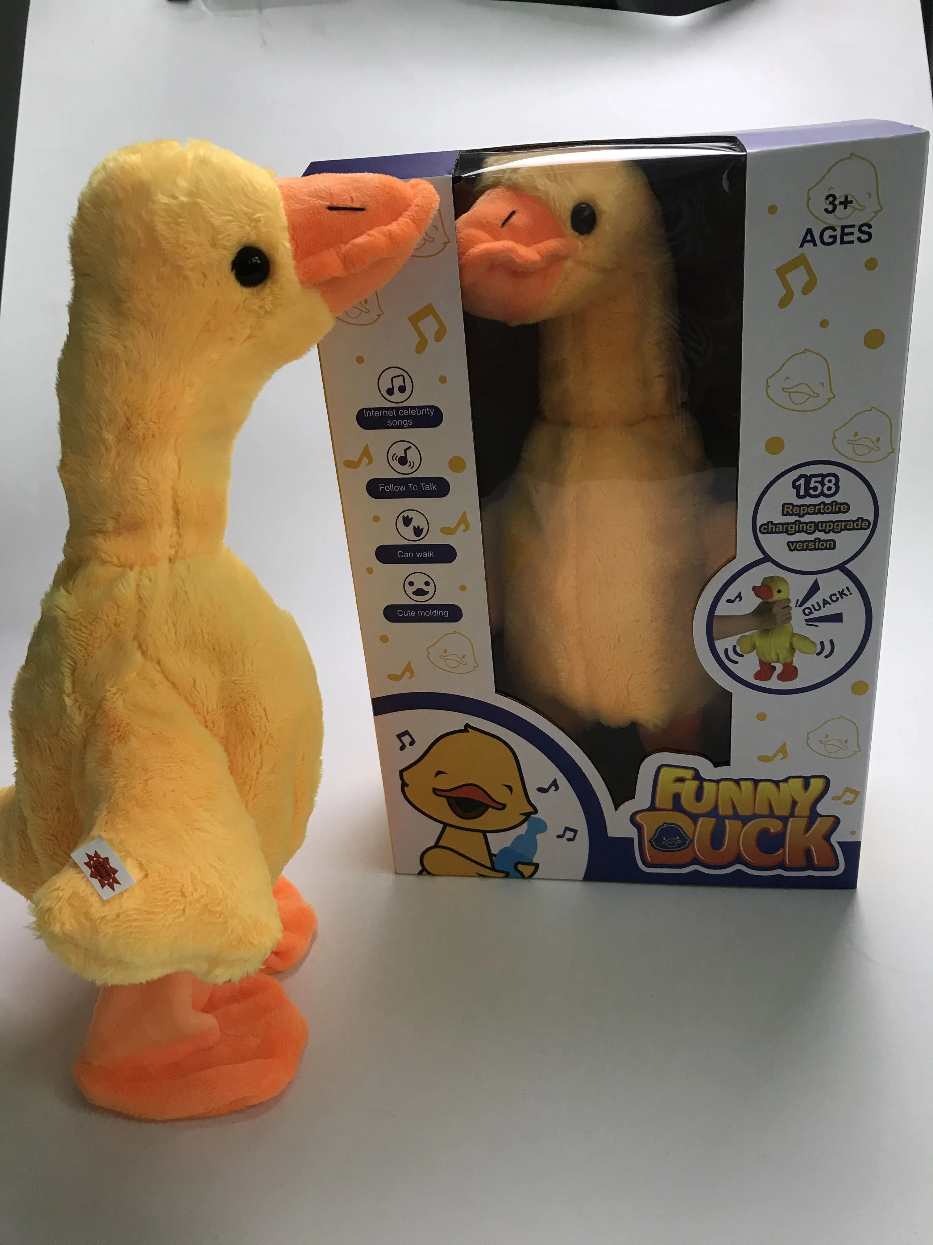 Electric Small Yellow Duck Plush Toy Will Walk to Sing and Raise Neck Duck Screaming Small Yellow Duck Funny Pet Toy