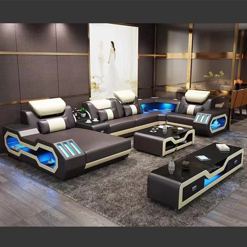 Wohnzimmer Ledersofas für Zuhause Luxus Royal Sofa-Set 5 Sitzer Couch Wohnzimmer Lounge LED-Sektionsofas