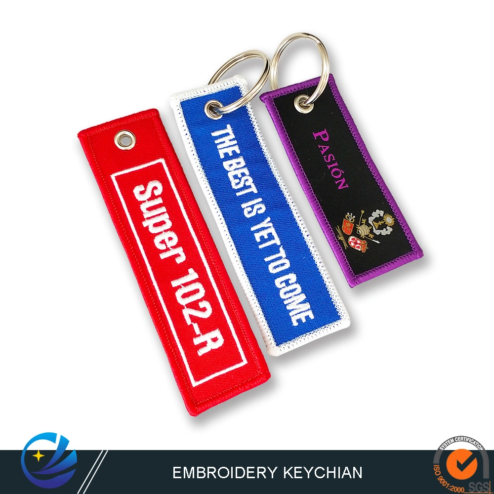 Polyester Woven Metal Leather Label Key Ring for Promotional Gift/Clothing