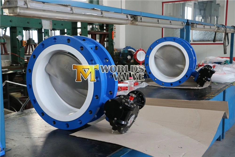 PFA Lining Double Flange Butterfly Valve C/W Worm Gear/Iornlever /Aluminum Lever/Electric/Pneumatic Actuator