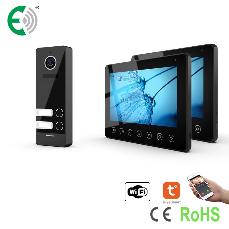 4-Wire 7" HD WiFi Small Apartment Video Doorphone Kit with Touch Buttons for 2 Family