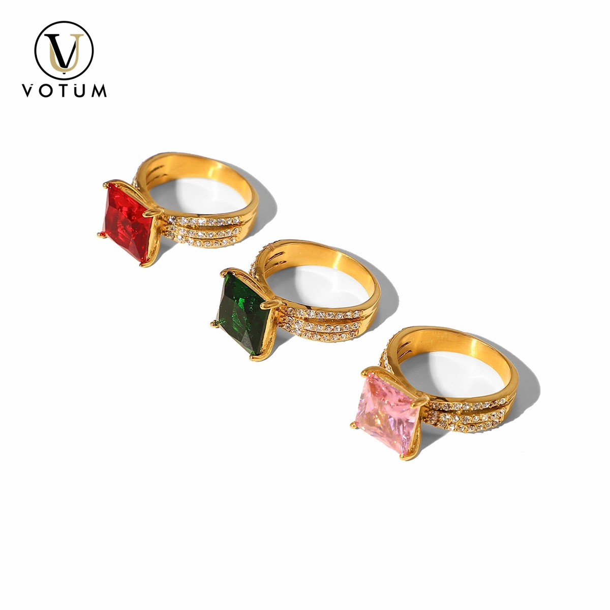 Votum Factory OEM S925 Silver Gold Plated Crystal Moissanite Ring with Diamond Jewelry