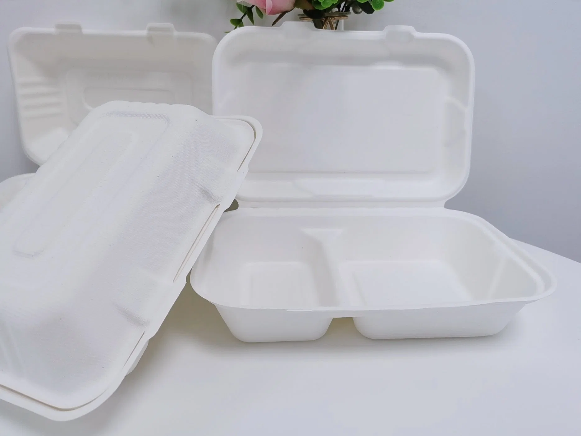 Disposable Clamshell Round to Go Take Away Lunch Food Meal Deli Bamboo Fiber Packaging Boxes