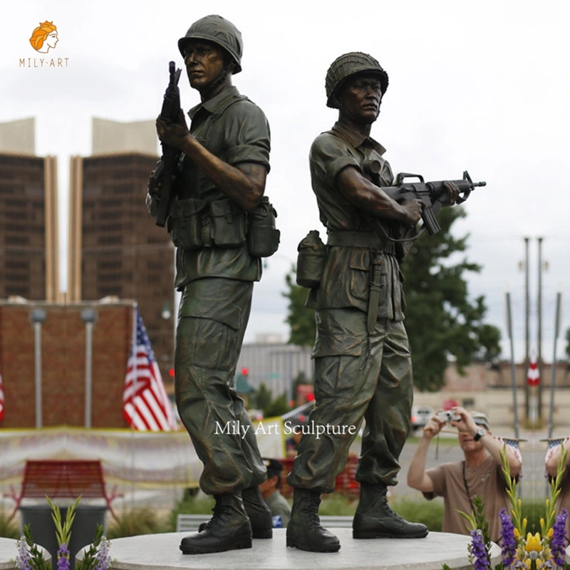 Military Figurine Life Size Kneeling Ground Soldier Sculpture Bronze Warrior Garden Statues