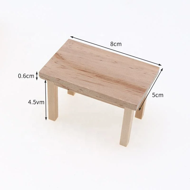 Dollhouse Miniature Wooden Rectangle Table Model Toys DIY Furniture Accessories Toy for Dollhouse